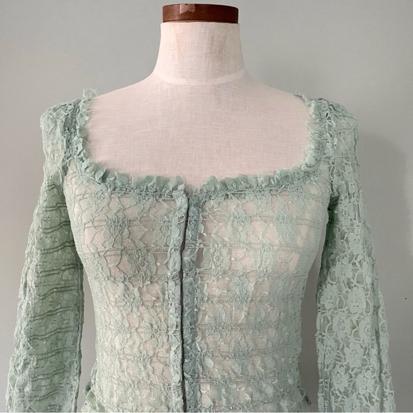 Free People Green Madison Lace top size XS New - Picture 2 of 8